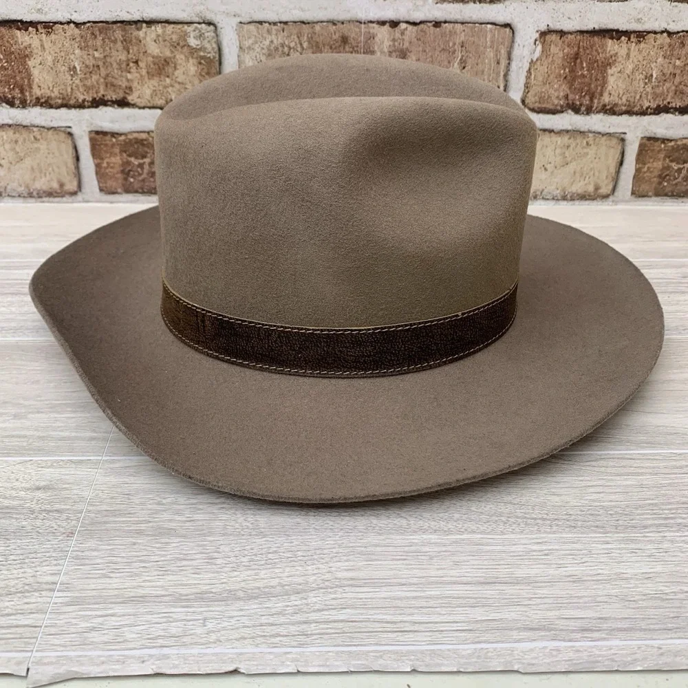 VTG 80s Banana Republic Travel Safari Co Wool Felt Fedora Hat‎ Brown Wide Brim S
